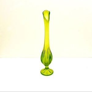 Viking Glass Vintage MCM Green Swung Vase - 11” with 6 Petals and Stand